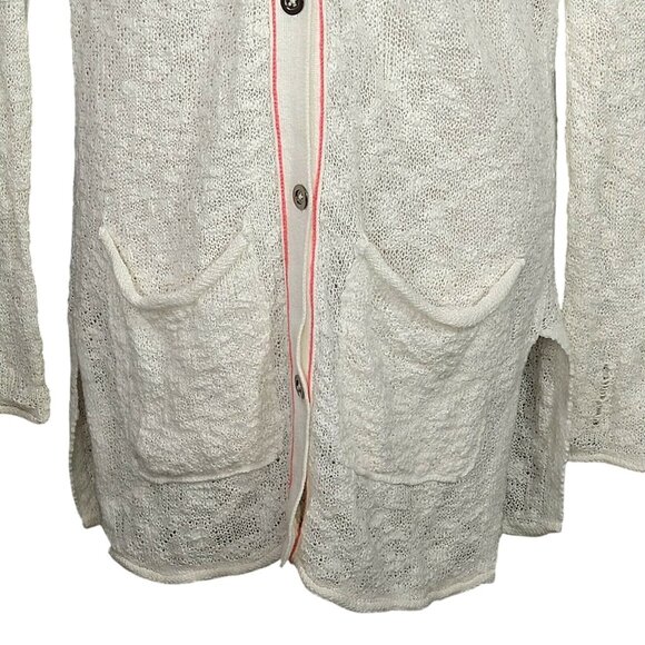 BKE Knit Cardigan Sweater Duster Button Up Women Size XS Cream Pink Pockets - Picture 3 of 7